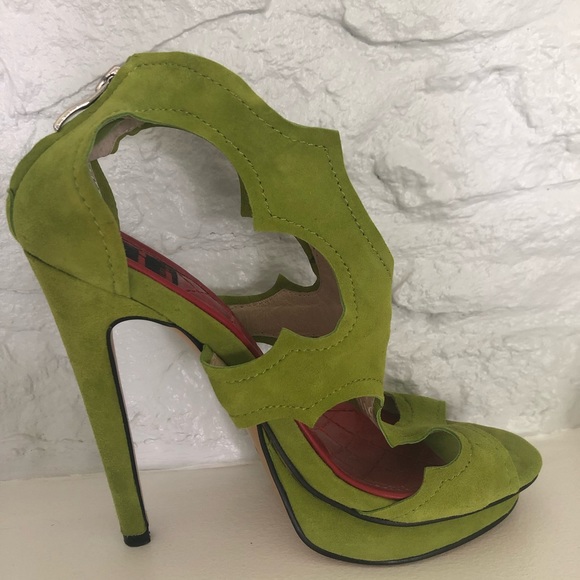 Emelio Frank Nia Platform Cutout Sandals Shoes Green 7.5 - Picture 4 of 6
